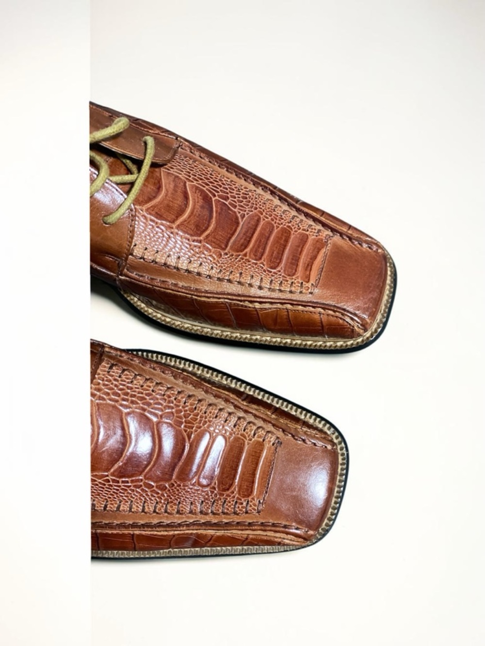 Stacy Adams Brown Cognac Croc Embossed Leather Oxford Shoes Mens 9.5M Square Toe - Picture 7 of 12